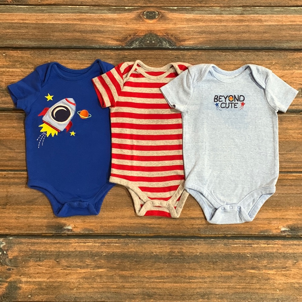 Set of 3 Member’s Mark 3-6 Month Boys Bodysuits - Space Theme